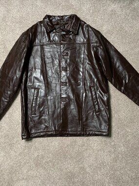 M Collection Leather Jacket Mens XL Brown Genuine Overcoat Mid Length Coat Top